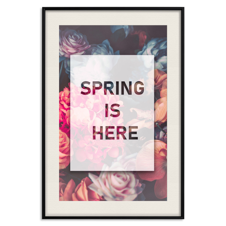 Wall Poster Spring Is Here - English inscriptions in a white frame on a background of flowers 127065 additionalImage 23