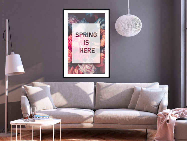 Wall Poster Spring Is Here - English inscriptions in a white frame on a background of flowers 127065 additionalImage 15
