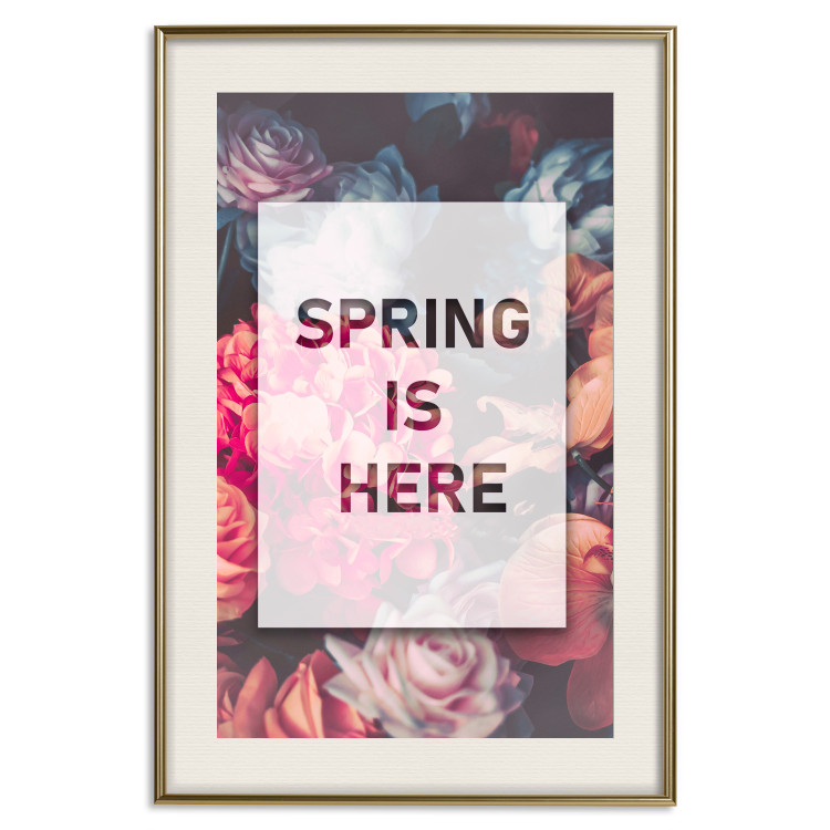 Wall Poster Spring Is Here - English inscriptions in a white frame on a background of flowers 127065 additionalImage 20