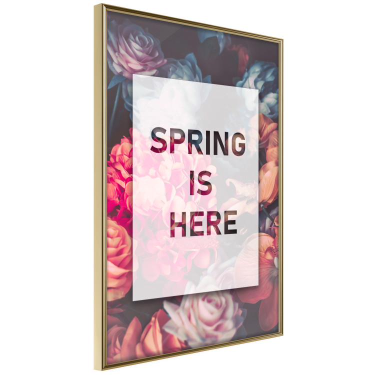 Wall Poster Spring Is Here - English inscriptions in a white frame on a background of flowers 127065 additionalImage 12
