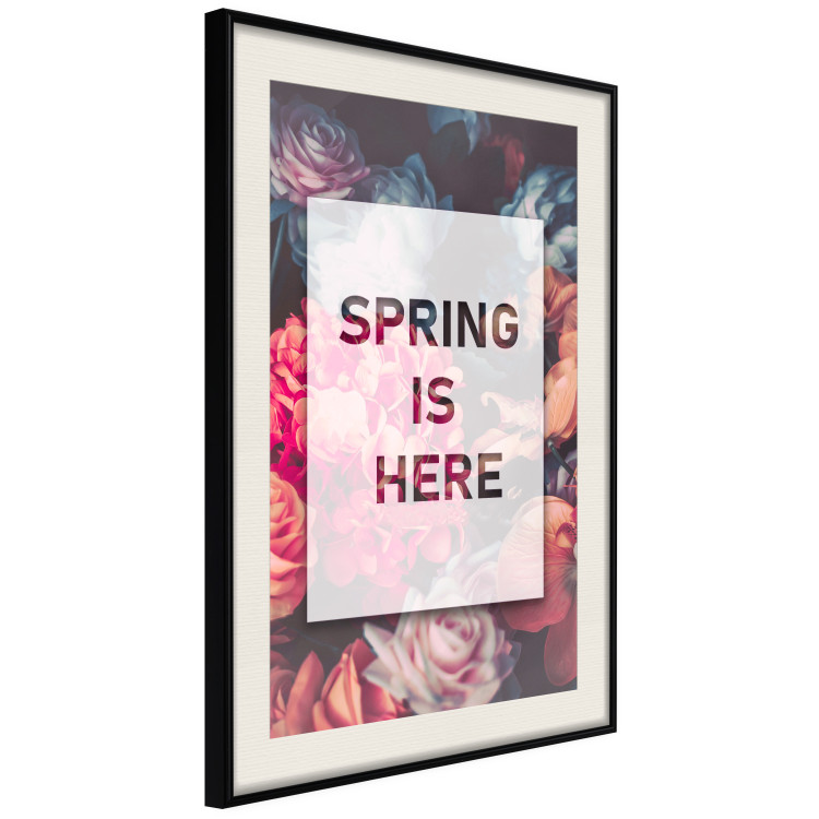 Wall Poster Spring Is Here - English inscriptions in a white frame on a background of flowers 127065 additionalImage 2