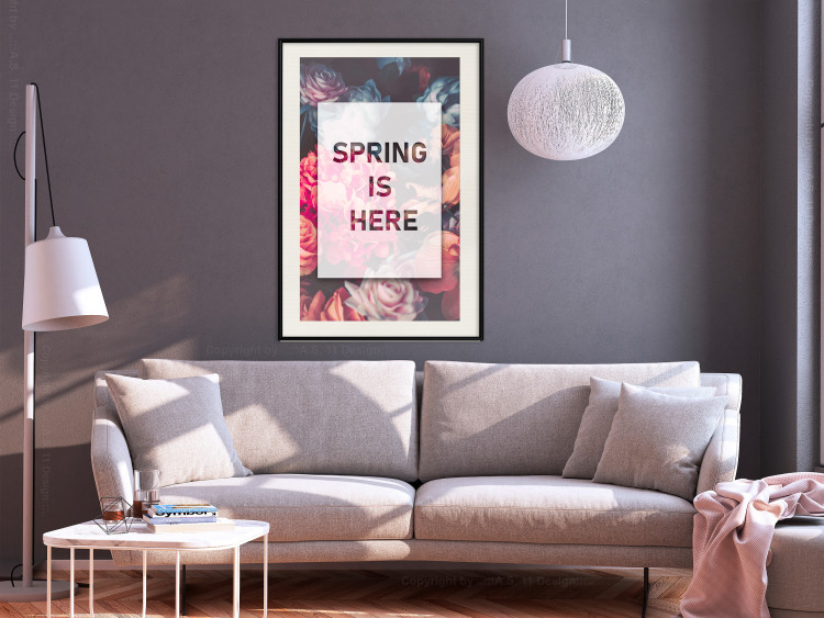 Wall Poster Spring Is Here - English inscriptions in a white frame on a background of flowers 127065 additionalImage 16