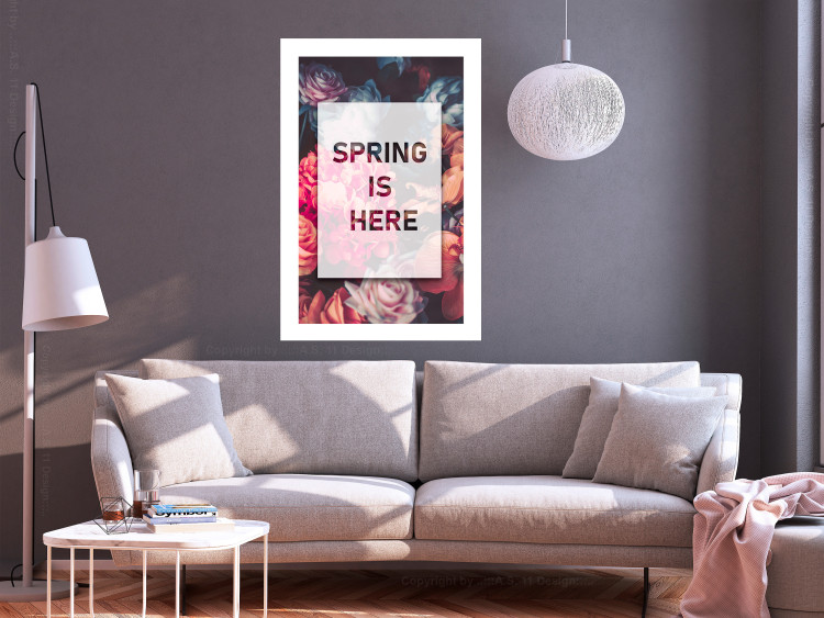 Wall Poster Spring Is Here - English inscriptions in a white frame on a background of flowers 127065 additionalImage 3
