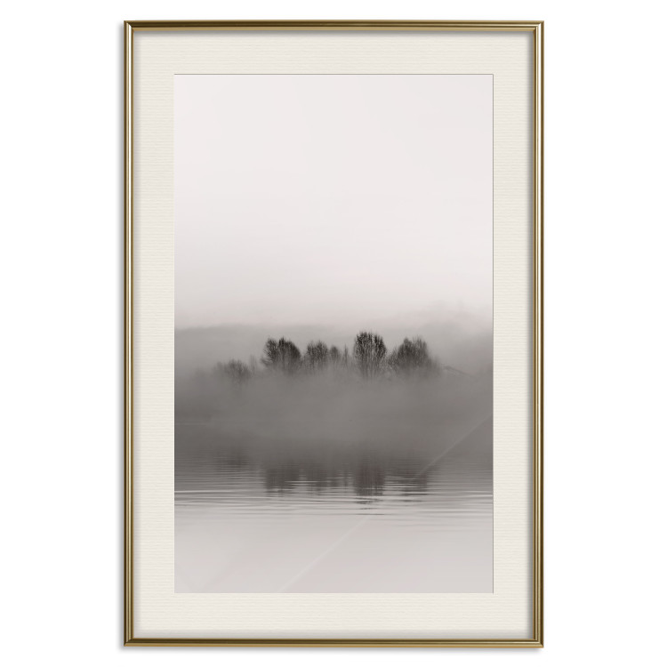 Wall Poster Island of Mists - black and white lakeside landscape with mist-covered island 130265 additionalImage 20