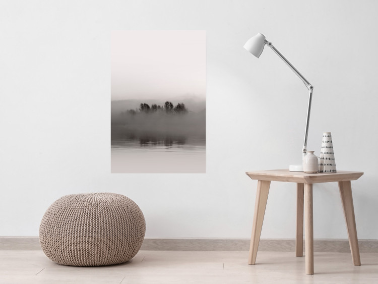 Wall Poster Island of Mists - black and white lakeside landscape with mist-covered island 130265 additionalImage 4