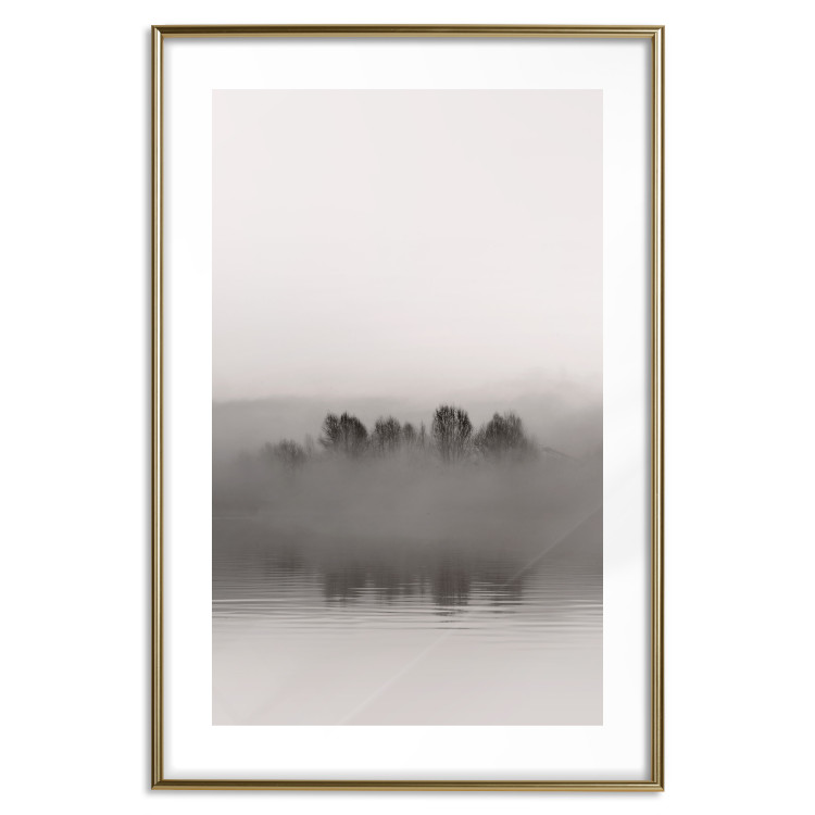 Wall Poster Island of Mists - black and white lakeside landscape with mist-covered island 130265 additionalImage 16