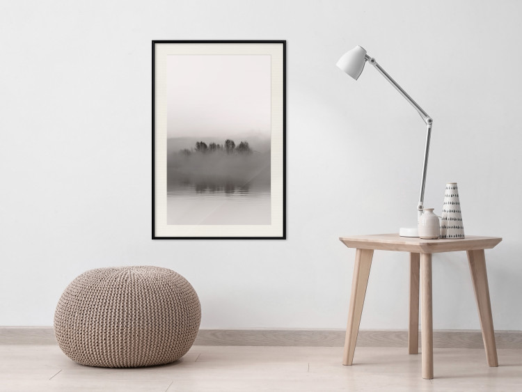 Wall Poster Island of Mists - black and white lakeside landscape with mist-covered island 130265 additionalImage 24