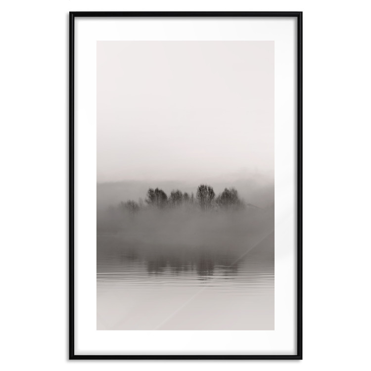 Wall Poster Island of Mists - black and white lakeside landscape with mist-covered island 130265 additionalImage 15