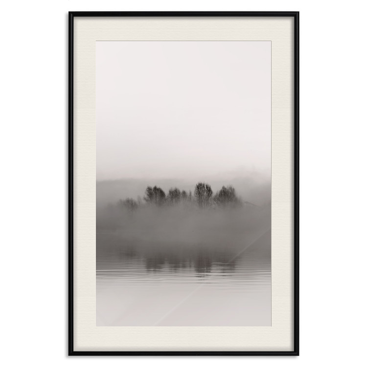 Wall Poster Island of Mists - black and white lakeside landscape with mist-covered island 130265 additionalImage 19