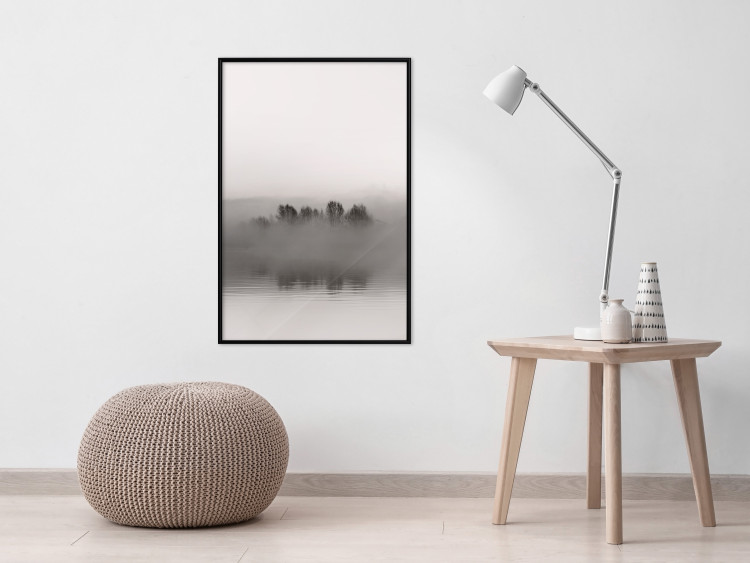 Wall Poster Island of Mists - black and white lakeside landscape with mist-covered island 130265 additionalImage 4