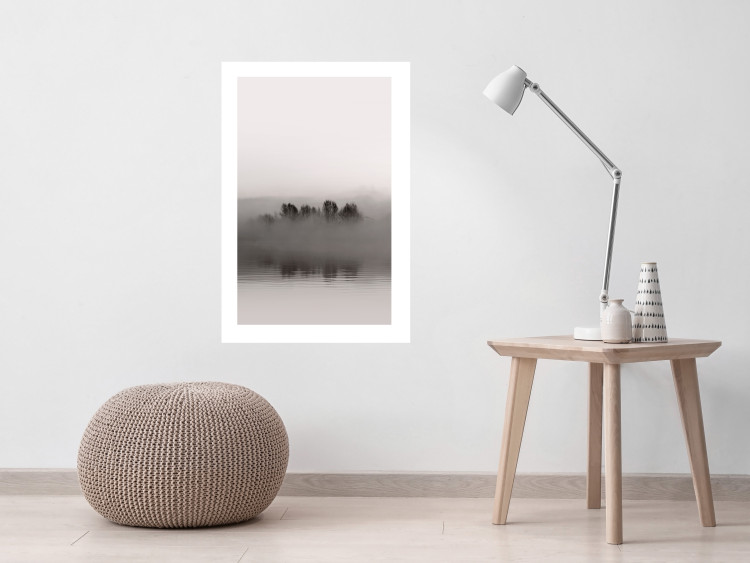 Wall Poster Island of Mists - black and white lakeside landscape with mist-covered island 130265 additionalImage 5