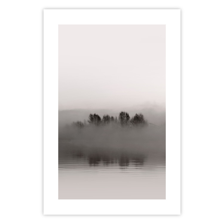 Wall Poster Island of Mists - black and white lakeside landscape with mist-covered island 130265 additionalImage 25