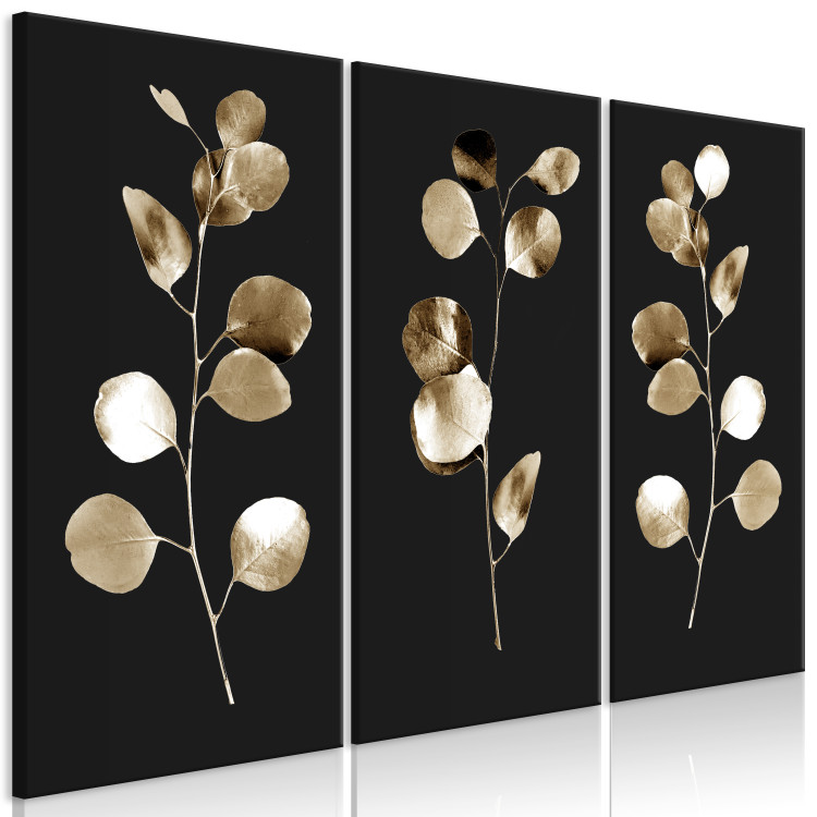 Canvas Print Golden Twilight (3-piece) - glamour-style plants on black background 131965 additionalImage 2
