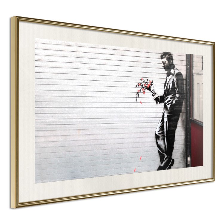 Wall Poster In Love - man with flowers against a white gate in Banksy style 132465 additionalImage 2