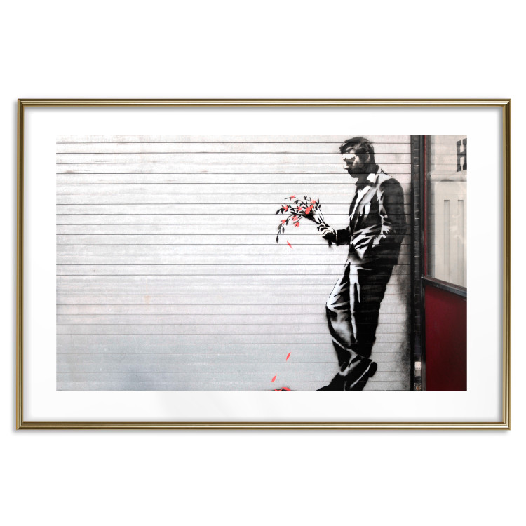 Wall Poster In Love - man with flowers against a white gate in Banksy style 132465 additionalImage 16