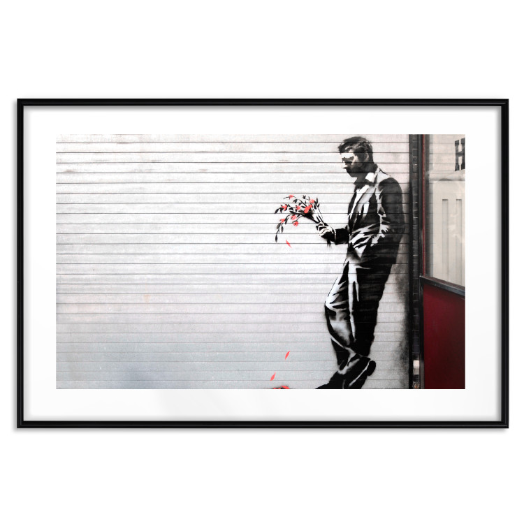 Wall Poster In Love - man with flowers against a white gate in Banksy style 132465 additionalImage 14