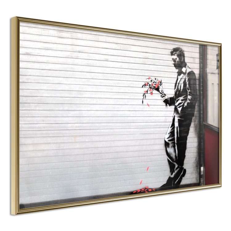 Wall Poster In Love - man with flowers against a white gate in Banksy style 132465 additionalImage 12