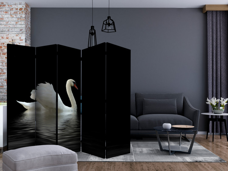 Room Divider Swan (Black and White) II (5-piece) - white bird on a black background 132565 additionalImage 4