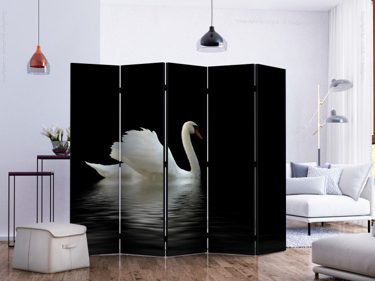 Room Divider Swan (Black and White) II (5-piece) - white bird on a black background 132565 additionalImage 2