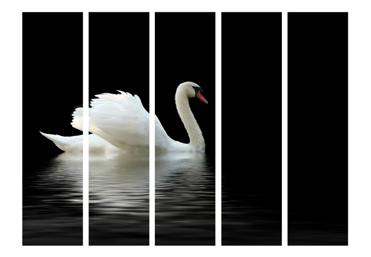 Room Divider Swan (Black and White) II (5-piece) - white bird on a black background 132565 additionalImage 3