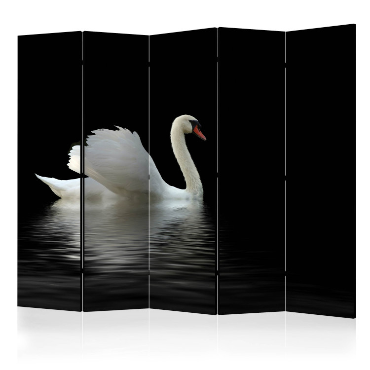 Room Divider Swan (Black and White) II (5-piece) - white bird on a black background 132565