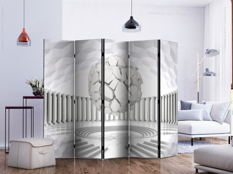 Room Divider Hidden Geometry II (5-piece) - white illusion with a sphere against columns 132665 additionalImage 2
