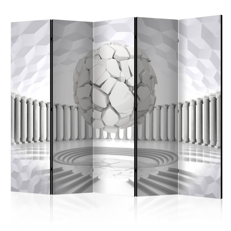 Room Divider Hidden Geometry II (5-piece) - white illusion with a sphere against columns 132665
