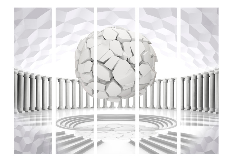 Room Divider Hidden Geometry II (5-piece) - white illusion with a sphere against columns 132665 additionalImage 3