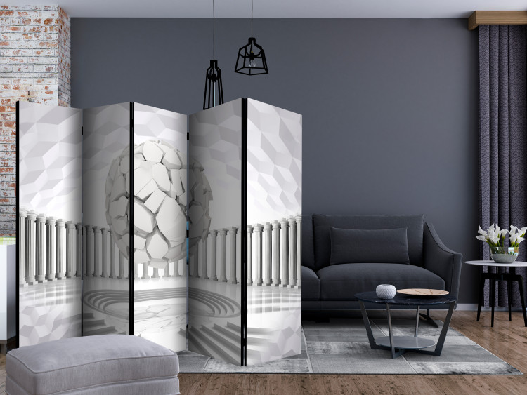 Room Divider Hidden Geometry II (5-piece) - white illusion with a sphere against columns 132665 additionalImage 4
