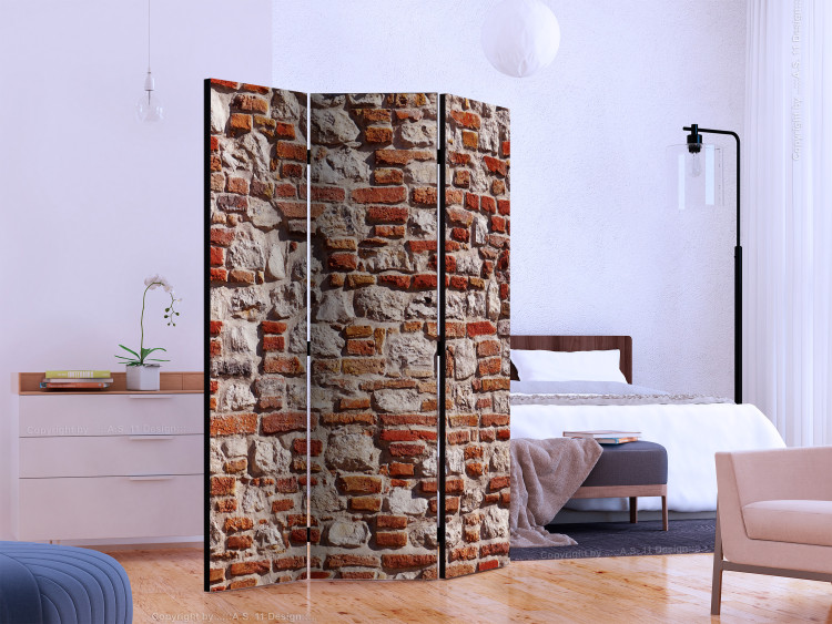 Room Divider Screen Brick Epoch (3-piece) - simple composition in an old red wall 132965 additionalImage 2