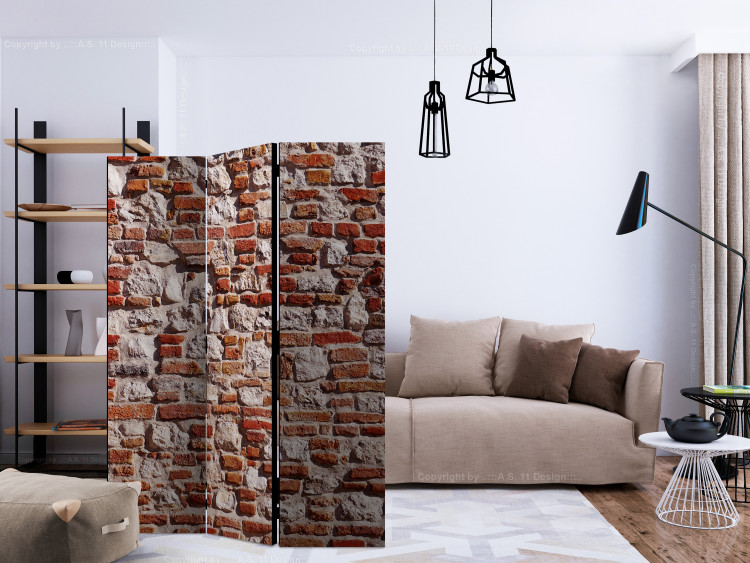Room Divider Screen Brick Epoch (3-piece) - simple composition in an old red wall 132965 additionalImage 4