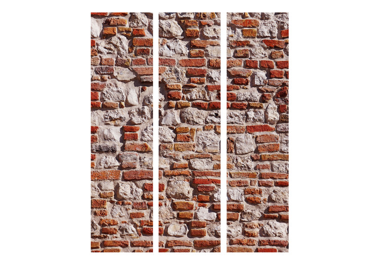 Room Divider Screen Brick Epoch (3-piece) - simple composition in an old red wall 132965 additionalImage 3