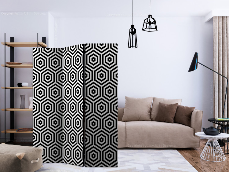 Folding Screen Black and White Hypnosis (3-piece) - composition in geometric pattern 133165 additionalImage 4