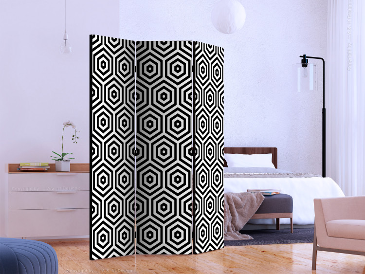 Folding Screen Black and White Hypnosis (3-piece) - composition in geometric pattern 133165 additionalImage 2