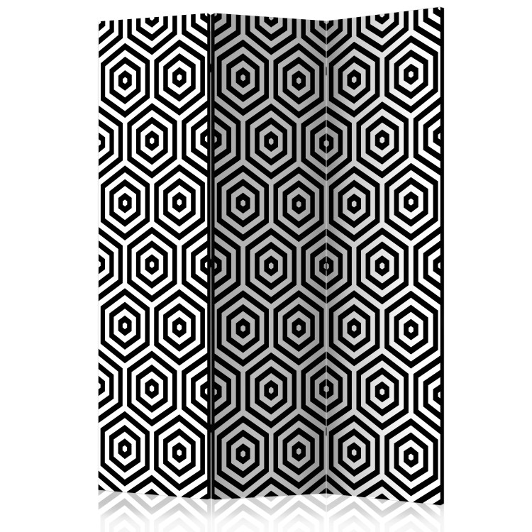 Folding Screen Black and White Hypnosis (3-piece) - composition in geometric pattern 133165