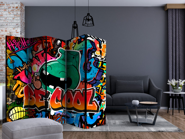 Room Divider Screen Be Cool II (5-piece) - colorful mural with English writings 133265 additionalImage 4