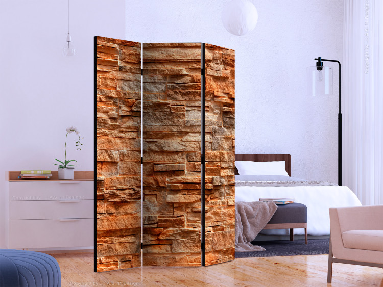 Room Divider Orange Stone (3-piece) - composition with brick texture 133465 additionalImage 2