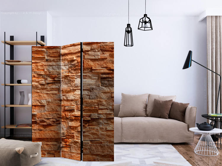 Room Divider Orange Stone (3-piece) - composition with brick texture 133465 additionalImage 4