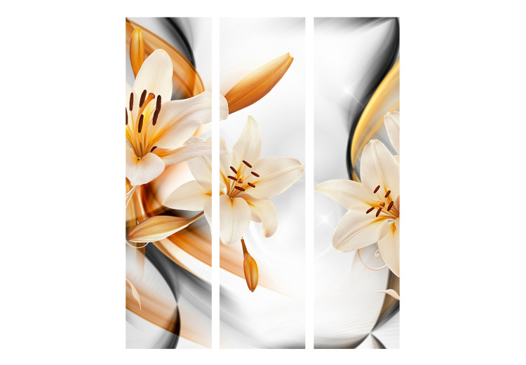 Room Separator Lily's Innocence - plant with yellow flowers on a white patterned background 133765 additionalImage 3