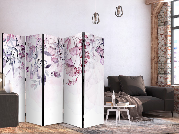 Room Separator Misty Nature - Pink II (5-piece) - Pattern in leaves and plants 136165 additionalImage 4