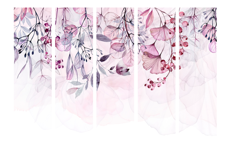 Room Separator Misty Nature - Pink II (5-piece) - Pattern in leaves and plants 136165 additionalImage 3