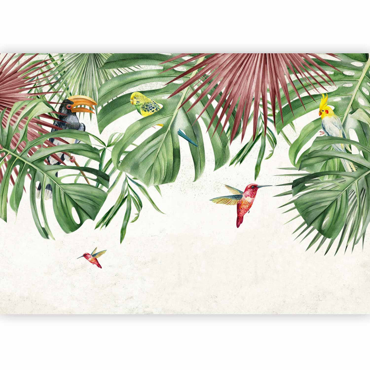 Photo Wallpaper Merry birds - graphics with parrots sitting among tropical leaves 142065 additionalImage 5