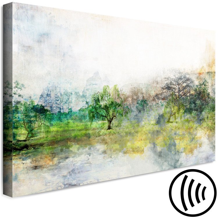 Canvas Art Print Forest in the Marshes (1-piece) Wide - woodland nature against mountain backdrop 143765 additionalImage 6