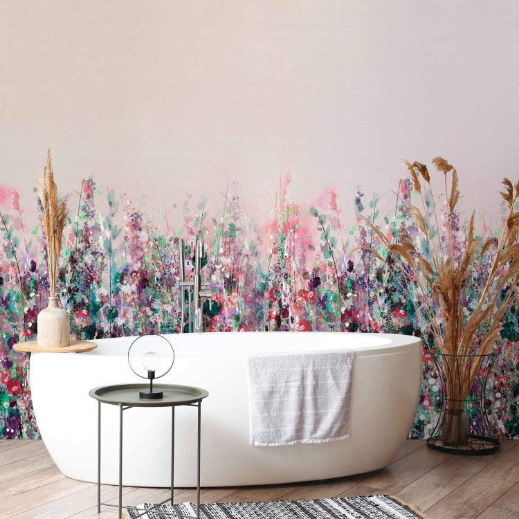 Wall Mural Pink Meadow - Painted Landscape of Wild Flowers in the Style of a Boho 145265 additionalImage 8