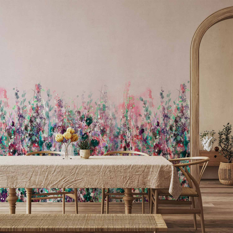 Wall Mural Pink Meadow - Painted Landscape of Wild Flowers in the Style of a Boho 145265 additionalImage 4