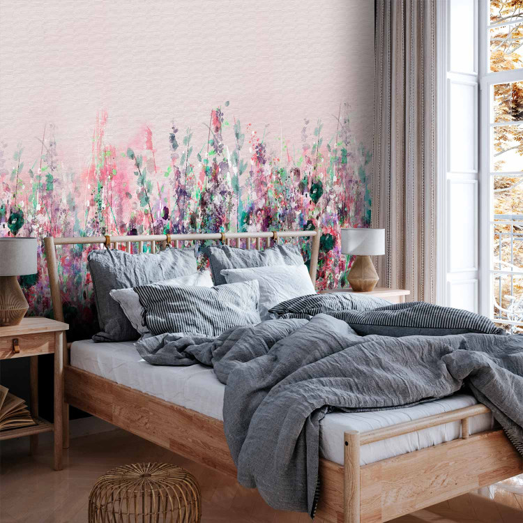 Wall Mural Pink Meadow - Painted Landscape of Wild Flowers in the Style of a Boho 145265 additionalImage 2