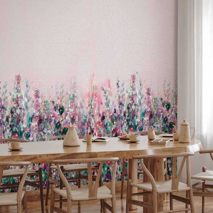 Wall Mural Pink Meadow - Painted Landscape of Wild Flowers in the Style of a Boho 145265 additionalImage 7