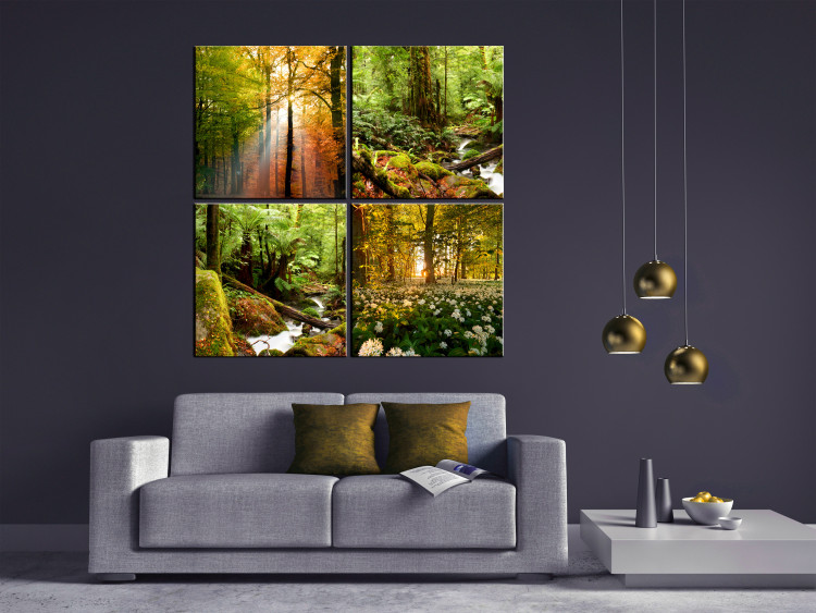 Canvas Forest Landscapes (4-piece) - trees in warm sunlight 145365 additionalImage 3
