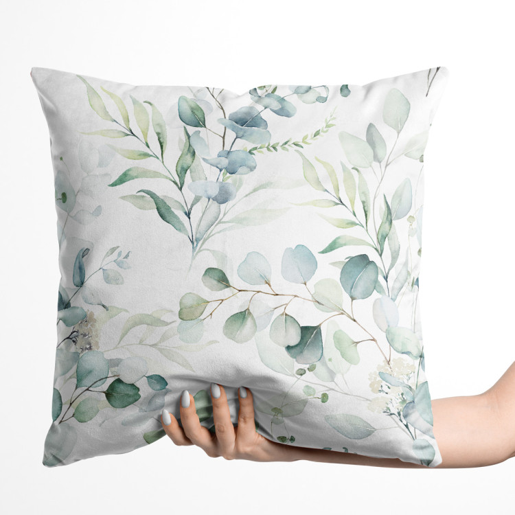 Decorative Velor Pillow Little branches - composition with a plant motif on a white background 147165 additionalImage 2