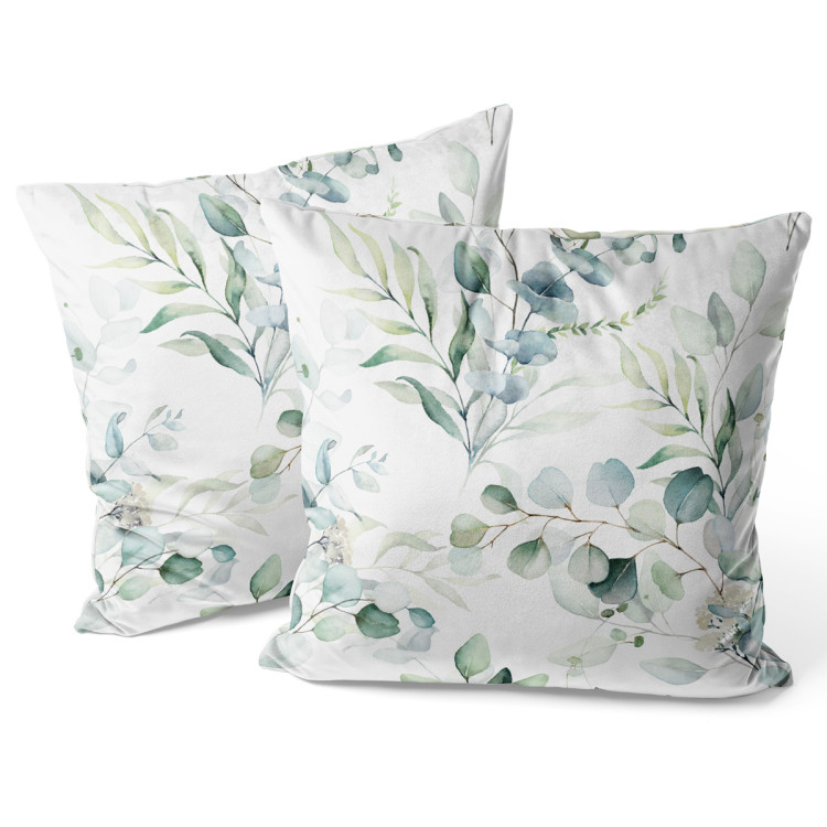 Decorative Velor Pillow Little branches - composition with a plant motif on a white background 147165 additionalImage 3